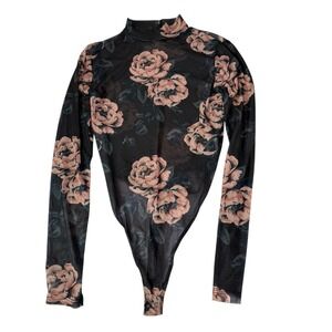 Dark Romance Black Mesh Body Suit Pink‎ Roses Streetwear Society SZ S